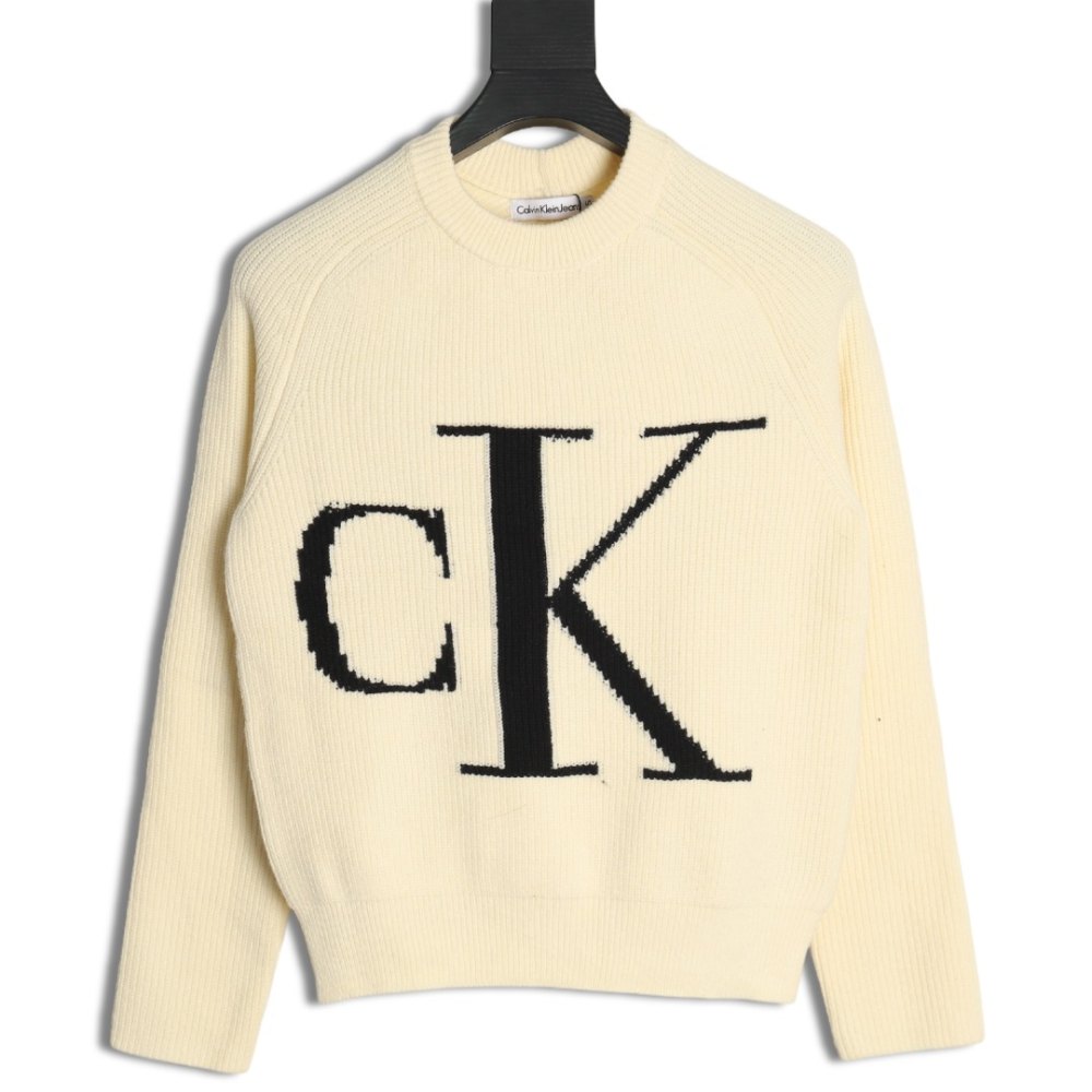 DDKicks Calvin Klein Apricot color CK large letter jacquard knitted sweater Women's