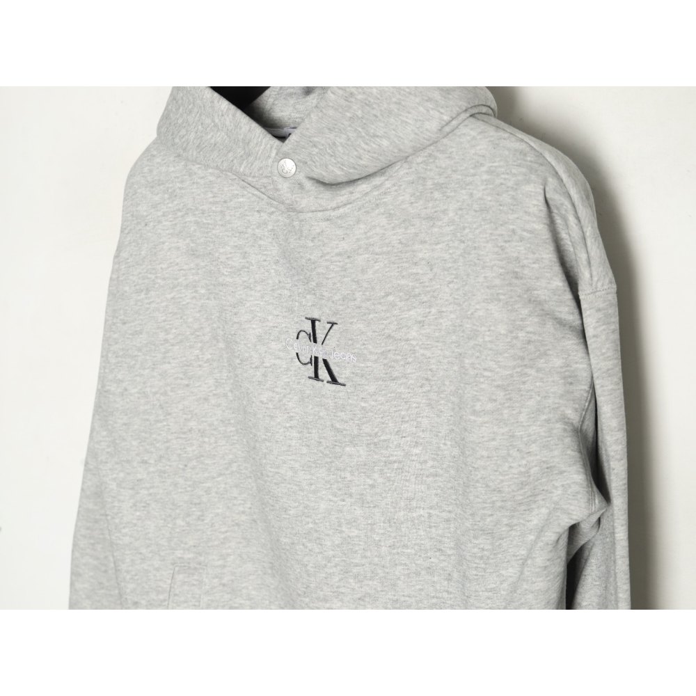 DDKicks Calvin Klein  Grey Embroidered Letter Hidden Button Hooded Sweatshirt Women's