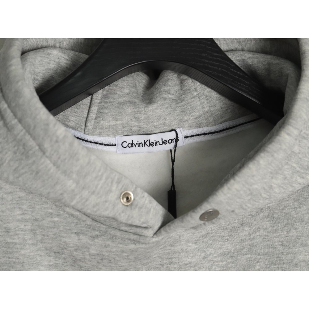DDKicks Calvin Klein  Grey Embroidered Letter Hidden Button Hooded Sweatshirt Women's