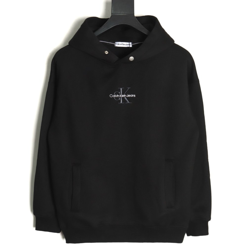 DDKicks Calvin Klein Black  Embroidered Letter Hidden Button Hooded Sweatshirt Women's