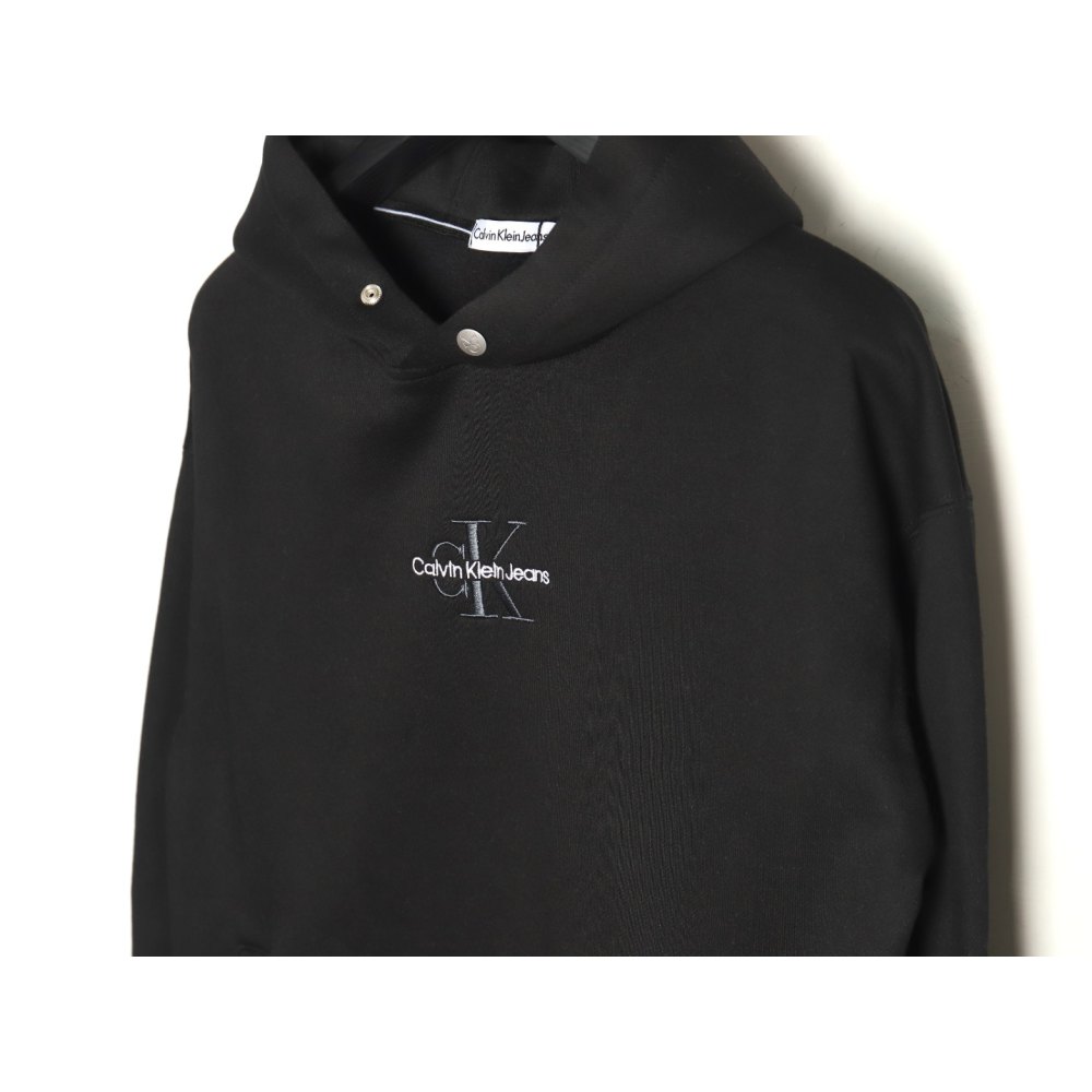 DDKicks Calvin Klein Black  Embroidered Letter Hidden Button Hooded Sweatshirt Women's