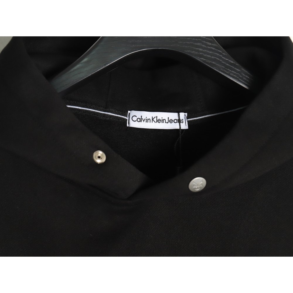 DDKicks Calvin Klein Black  Embroidered Letter Hidden Button Hooded Sweatshirt Women's