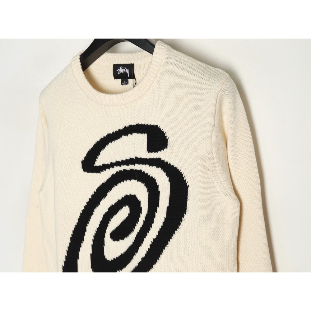 DD Stussy S curly mosquito coil knitted sweater Beige white