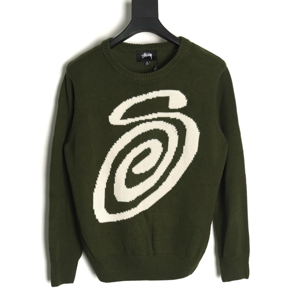 DD Stussy S curly mosquito coil knitted sweater Dark green