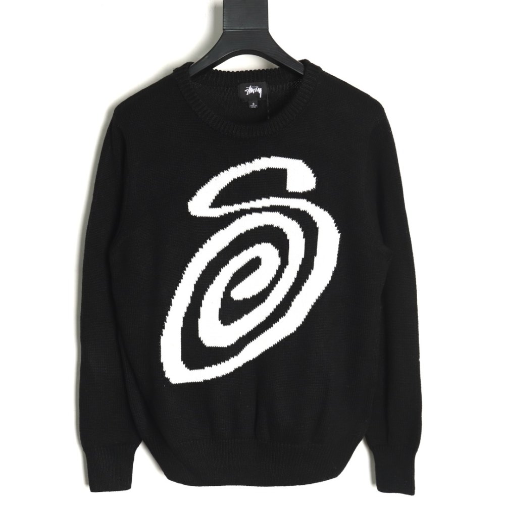DD Stussy S curly mosquito coil knitted sweater Black