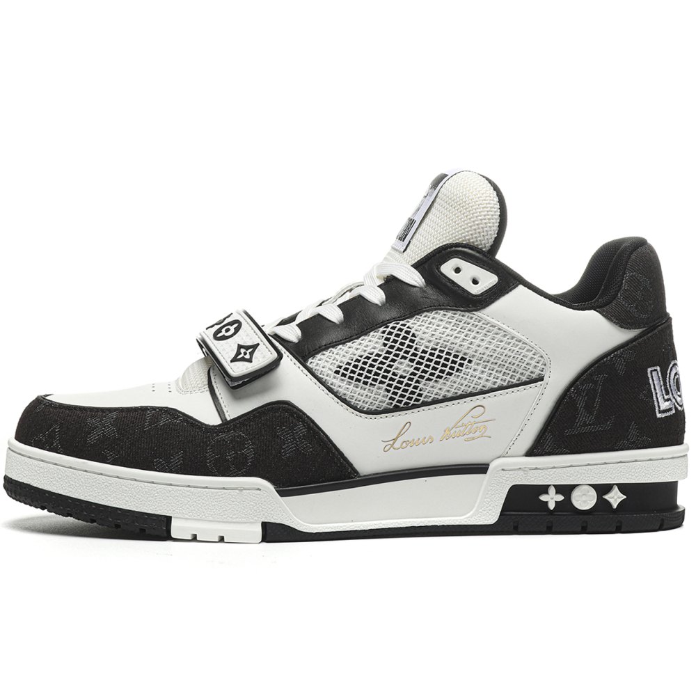 DD Lou1s Vu1tton Trainer Velcro Strap Monogram Denim Black White