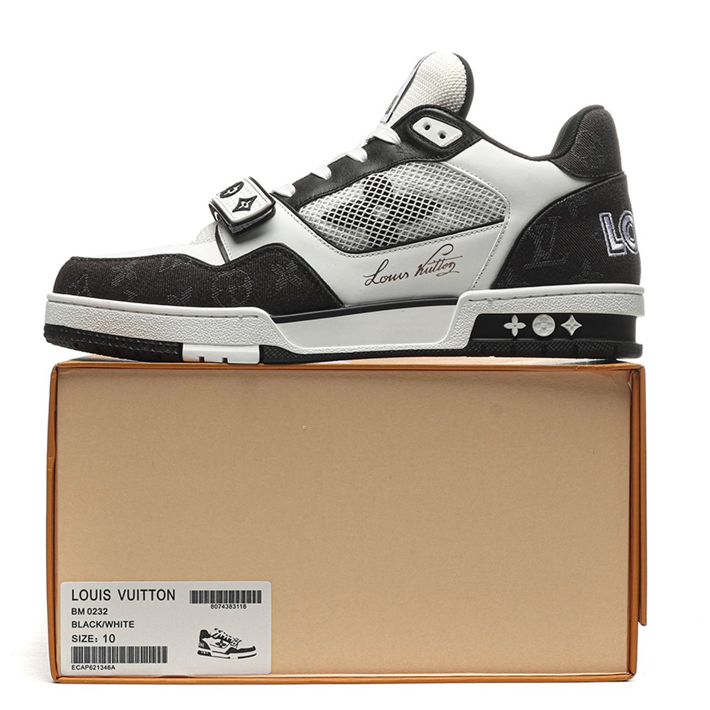 DD Lou1s Vu1tton Trainer Velcro Strap Monogram Denim Black White