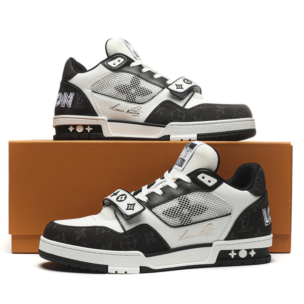 DD Lou1s Vu1tton Trainer Velcro Strap Monogram Denim Black White