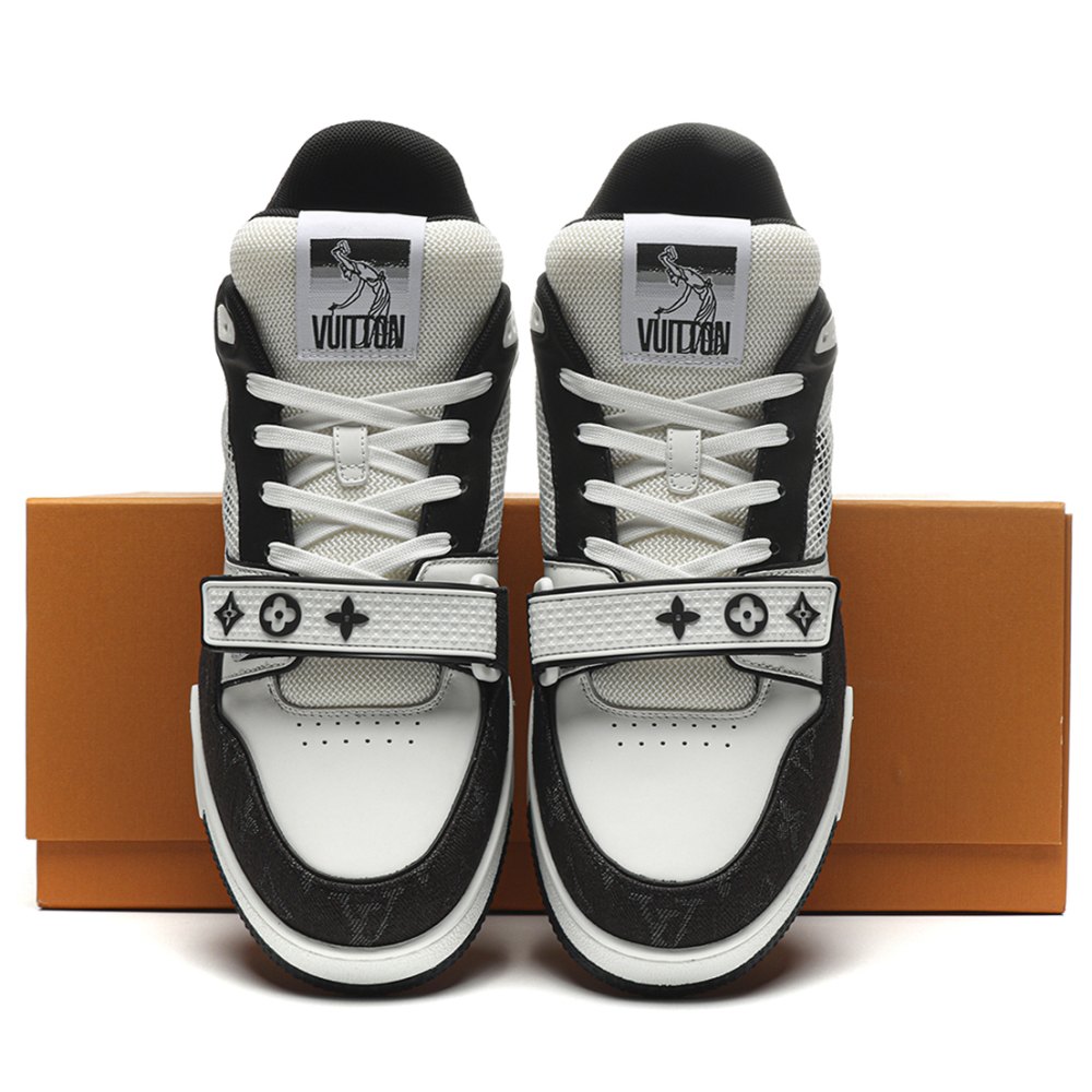 DD Lou1s Vu1tton Trainer Velcro Strap Monogram Denim Black White