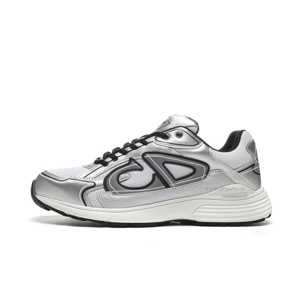 DD Di0r B30 White Mesh Silver-Tone Metallic Calfskin